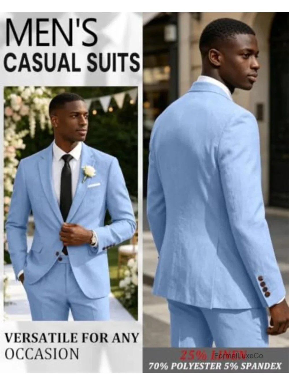 2 Piece Linen Suit Men Retro Beach Prom Wedding Groom